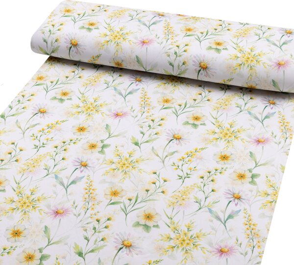 Biante Teflonový čtvercový ubrus TF-135 Malované žluto-zelené luční kvítí na bílém 40x40 cm