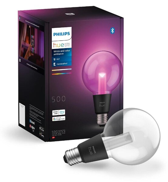 Philips Hue Lightguide LED žárovka E27 G95 6,8W 500lm 2000-6500K RGB CRI80 IP20, stmívatelná