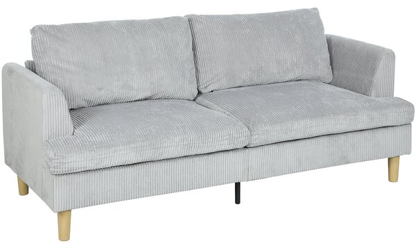 HOMCOM 3-místná pohovka s područkami, kordurové čalounění, sedák s taštičkovými pružinami — 188 × 80 × 86 cm, světle šedá | Aosom