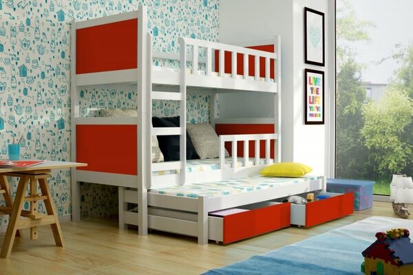 Patrová postel s přistýlkou PINOKIO 3 Chojmex 88/174/200 Chojmex barevné provedení: bílá/červená