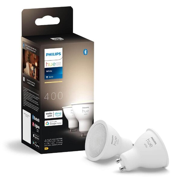 Philips Hue sada 2x LED žárovka White GU10 4,2W 400lm 2700K CRI80 IP20