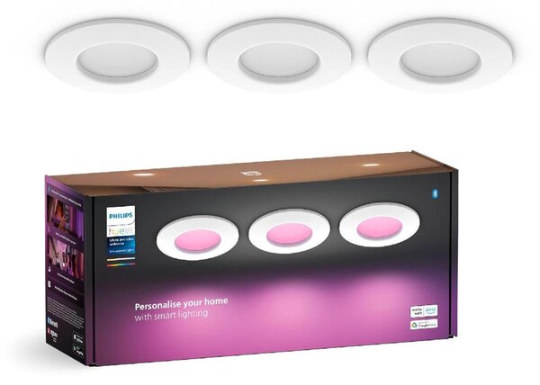Philips Hue WCA Slim zápustné svítidlo 3x LED 8,3W 750lm 2200-6500K RGB CRI80 9cm kulaté IP44, bílé