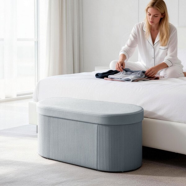 HOMCOM sametový úložný taburet, skládací úložný box, 72 l (76 x 38 x 35 cm), sametové čalounění, nosnost 120 kg — tmavě šedá | Aosom