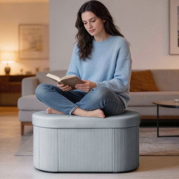 HOMCOM sametový úložný taburet, skládací úložný box, 72 l (76 x 38 x 35 cm), sametové čalounění, nosnost 120 kg — tmavě šedá | Aosom