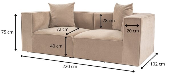 Hanah Home Dvoumístná pohovka Sora 220 cm cappucino