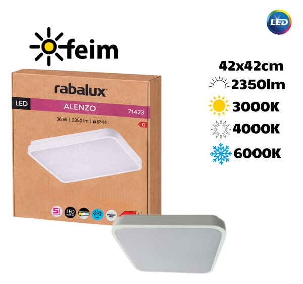RABALUX 71423 Alenzo stropní svítidlo 420x420mm LED 36W/2350lm 3000+4000+6000K IP44 bílá, DIP switch