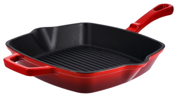 Silvercrest® Litinová grilovací pánev Premium, Ø 25 cm (hranatá, červená) (100409824003)