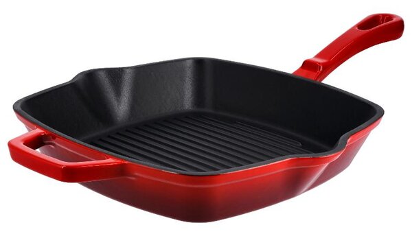 Silvercrest® Litinová grilovací pánev Premium, Ø 25 cm (hranatá, červená) (100409824003)