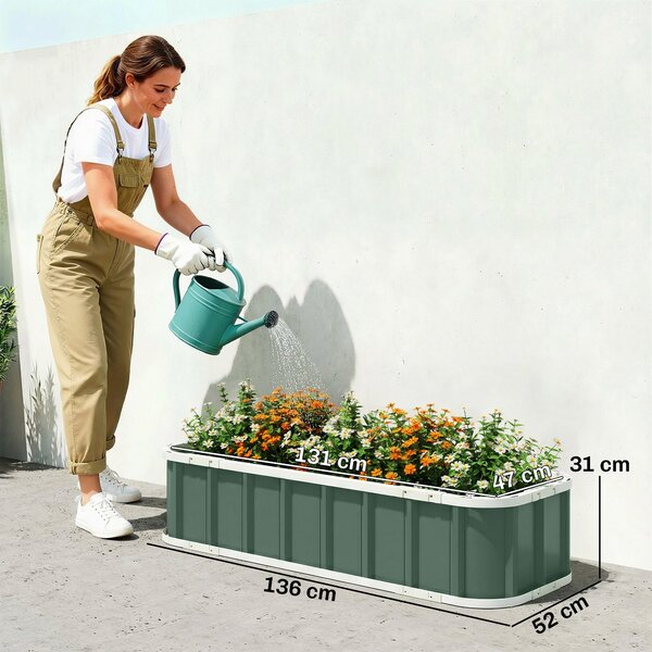 Outsunny ocelový vyvýšený záhon s click-lockem a zahnutými hranami — 136 × 52 × 31 cm — světle zelený | Aosom