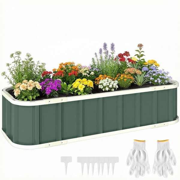 Outsunny ocelový vyvýšený záhon s click-lockem a zahnutými hranami — 136 × 52 × 31 cm — světle zelený | Aosom