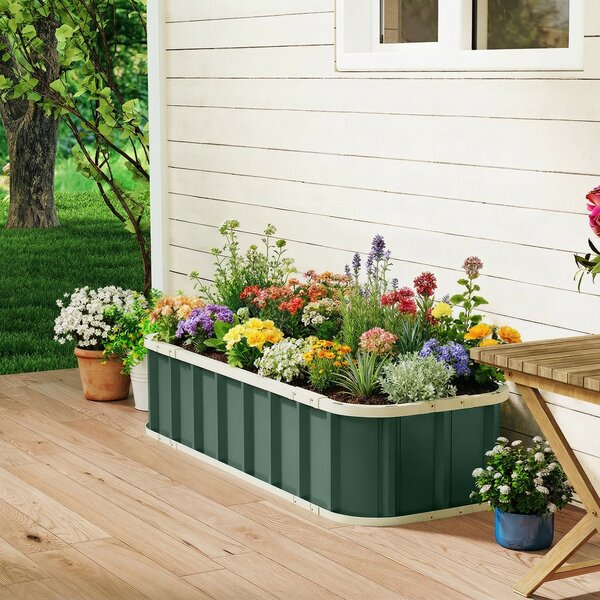 Outsunny ocelový vyvýšený záhon s click-lockem a zahnutými hranami — 136 × 52 × 31 cm — světle zelený | Aosom