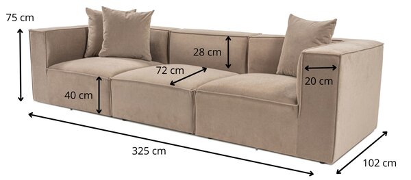 Hanah Home Třímístná pohovka Sora 325 cm cappucino