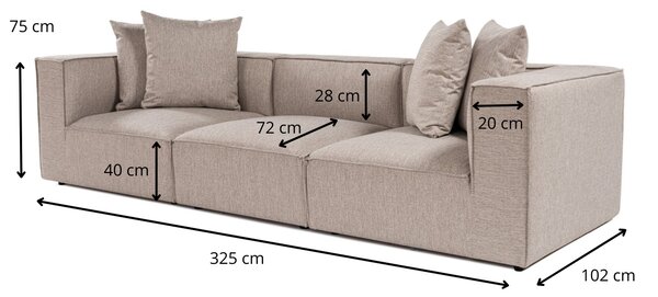 Hanah Home Třímístná pohovka Sora 325 cm pískově béžová