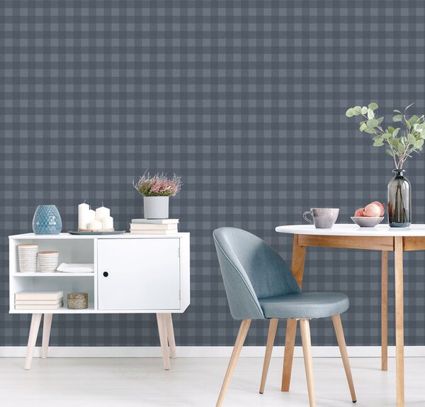 Vliesová tapeta na zeď, modrá, kostka, káro, 9813-1, Essential Stripes, ICH Wallcoverings