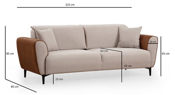 Hanah Home Třímístná rozkládací pohovka Aren 215 cm béžová/skořicová