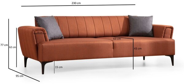 Hanah Home Třímístná rozkládací pohovka Hamlet 230 cm cihlově oranžová