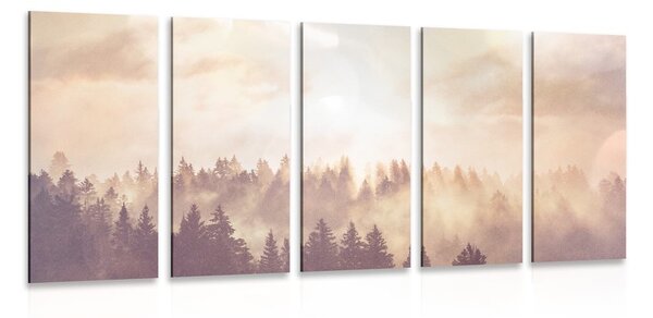 5-dílný obraz mlhavý les