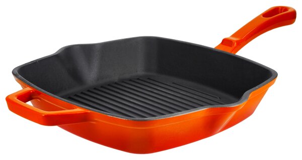 Silvercrest® Litinová grilovací pánev Premium, Ø 25 cm (hranatá, oranžová) (100409824005)