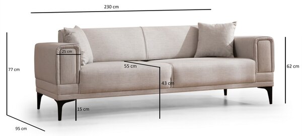 Hanah Home Třímístná rozkládací pohovka Horizon 230 cm ecru
