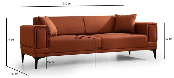 Hanah Home Třímístná rozkládací pohovka Horizon 230 cm cihlově oranžová