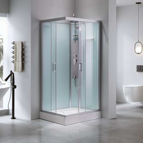 BPS-koupelny Hydromasážní box HYD-AL100 levý, 100x80 cm, kartáčovaný chrom/transparent