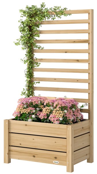 Outsunny vyvýšený truhlík s mříží — přírodní smrkové dřevo, odtokový otvor, netkaná vložka, 60 x 39 x 120 cm | Aosom