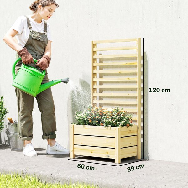Outsunny vyvýšený truhlík s mříží — přírodní smrkové dřevo, odtokový otvor, netkaná vložka, 60 x 39 x 120 cm | Aosom