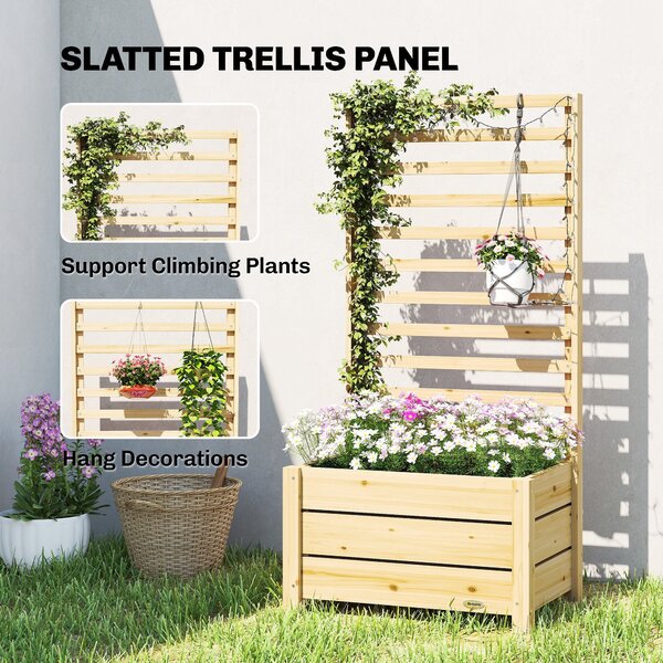 Outsunny vyvýšený truhlík s mříží — přírodní smrkové dřevo, odtokový otvor, netkaná vložka, 60 x 39 x 120 cm | Aosom