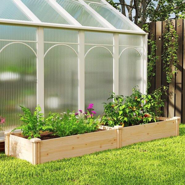 Outsunny dřevěný vyvýšený záhon s přepážkou a otevřeným dnem, 235 × 66 × 26 cm — velký záhon pro zeleninu a bylinky na zahradu i balkon | Aosom