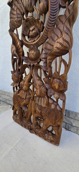 Závěsná dekorace SLON 180 cm x 45 cm , teak masív, ruční práce (Masterpiece teak )