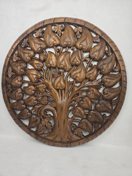 Závěsná dekorace Strom života- veliká mandala 90 cm, teak dřevo (masterpiece ruční práce 18 kg)