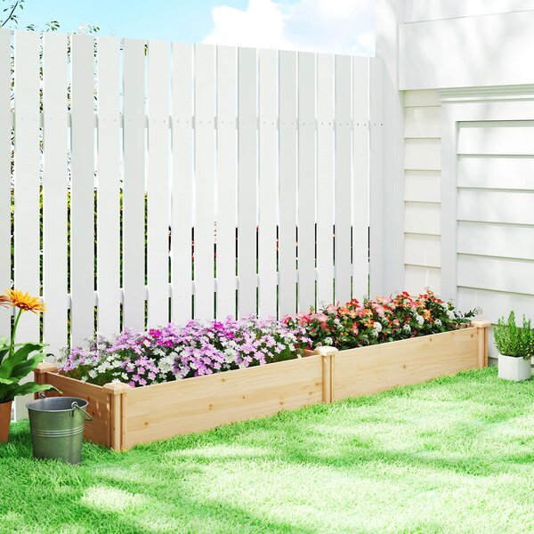 Outsunny dřevěný vyvýšený záhon s přepážkou a otevřeným dnem, 235 × 66 × 26 cm — velký záhon pro zeleninu a bylinky na zahradu i balkon | Aosom