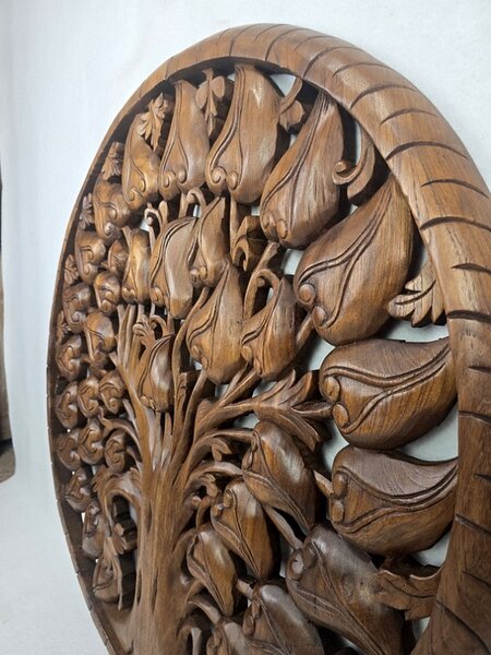Závěsná dekorace Strom života- veliká mandala 90 cm, teak dřevo (masterpiece ruční práce 18 kg)