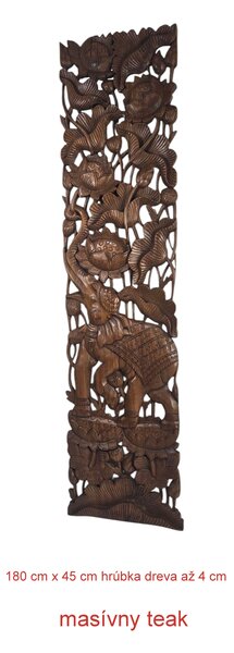 Závěsná dekorace SLON 180 cm x 45 cm , teak masív, ruční práce (Masterpiece teak )