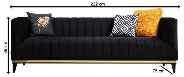 Hanah Home Třímístná pohovka Bellino 222 cm černá