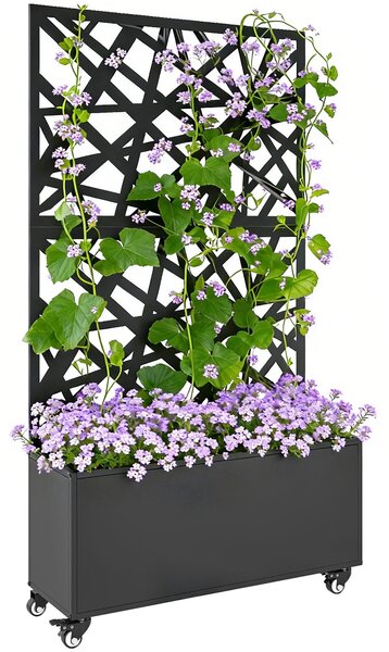 Outsunny vyvýšený kovový truhlík na zahradu s treláží a kolečky — odvodnění, na květiny a zeleninu, zahrada a balkon, 90×30×160 cm | Aosom