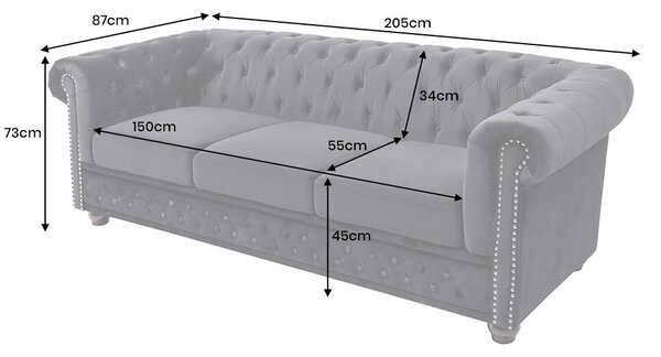Pohovka CHESTERFIELD 3M 205 CM černá samet Nábytek | Obývací pokoj | Sedací soupravy a pohovky | Pohovky | Pevné