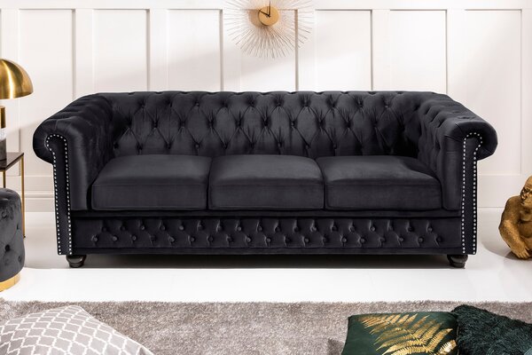 Pohovka CHESTERFIELD 3M 205 CM černá samet Nábytek | Obývací pokoj | Sedací soupravy a pohovky | Pohovky | Pevné