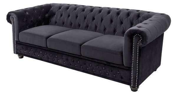 Pohovka CHESTERFIELD 3M 205 CM černá samet Nábytek | Obývací pokoj | Sedací soupravy a pohovky | Pohovky | Pevné