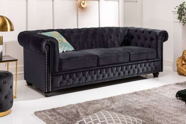 Pohovka CHESTERFIELD 3M 205 CM černá samet Nábytek | Obývací pokoj | Sedací soupravy a pohovky | Pohovky | Pevné