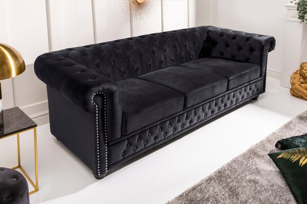 Pohovka CHESTERFIELD 3M 205 CM černá samet Nábytek | Obývací pokoj | Sedací soupravy a pohovky | Pohovky | Pevné