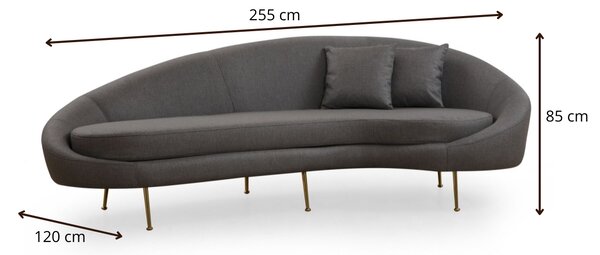 Hanah Home Třímístná pohovka Eses 255 cm tmavě šedá pravá