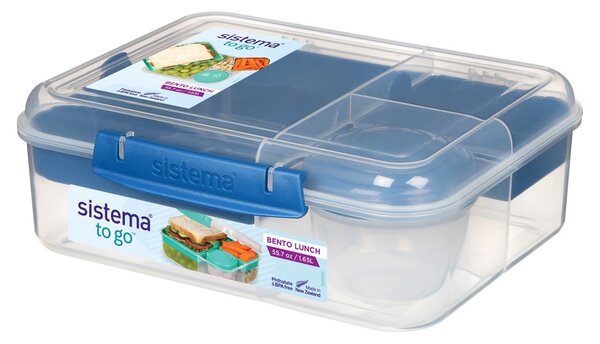 Sistema Dělený svačinový box To Go Bento Lunch s nádobou na jogurt a 2 tácky 1,65 l, modrá