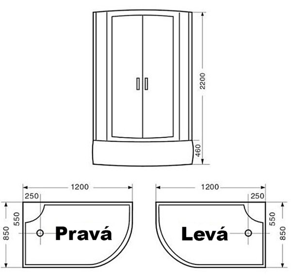 BPS-koupelny Hydromasážní box HYD-Victor 120 P, 120x85 pravý bez sauny