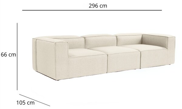 Hanah Home Třímístná pohovka Fora 296 cm ecru