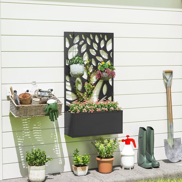 Outsunny vyvýšený kovový truhlík s ochranným panelem a mříží, 61 × 23 × 113 cm | Aosom