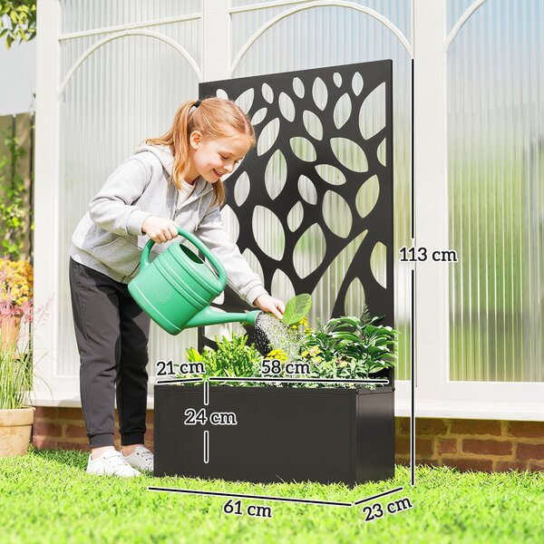 Outsunny vyvýšený kovový truhlík s ochranným panelem a mříží, 61 × 23 × 113 cm | Aosom