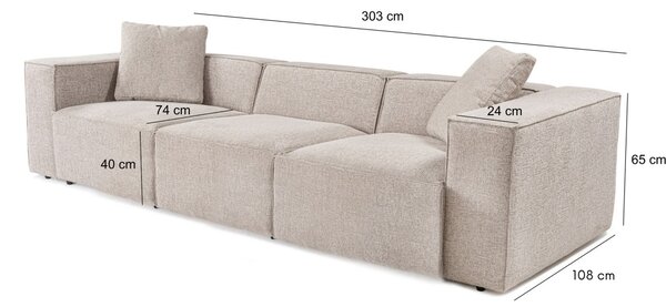 Hanah Home Třímístná pohovka Lora 303 cm mocha