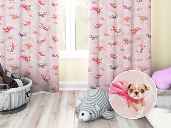 Biante Dětský bavlněný závěs Sandra SA-650 Psí superhrdinové na starorůžovém 150x140 cm