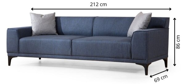Hanah Home Třímístná pohovka Petra 212 cm modrá